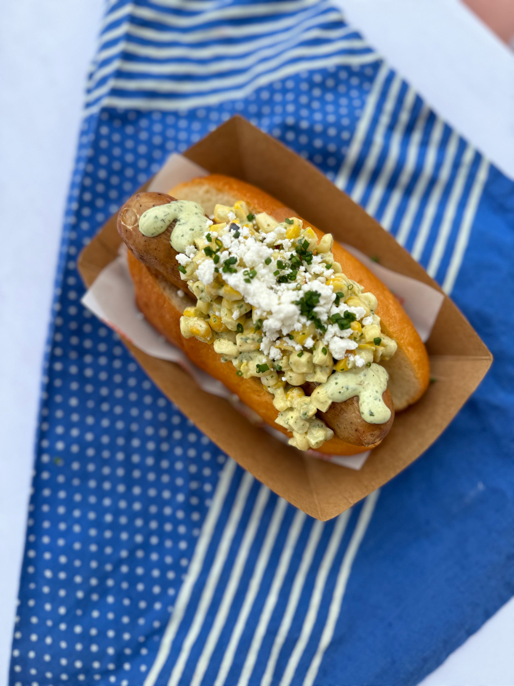 The Lotti Dog with Corn & Tomatillo Salad