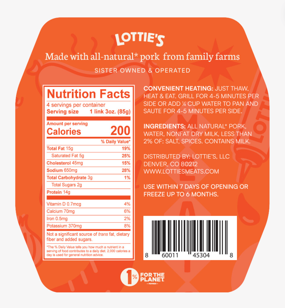 Nutrition Label for the Bratwurst