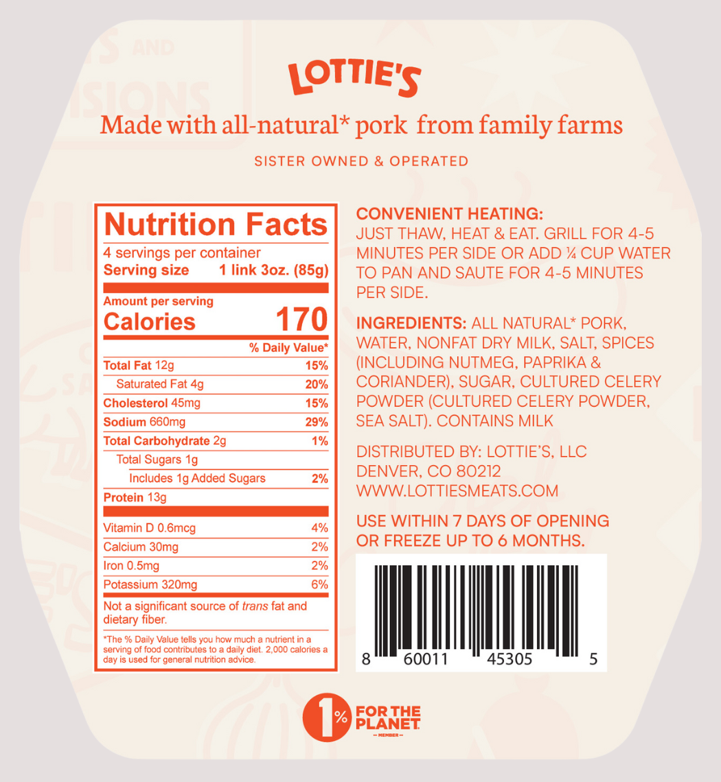 Nutrition Label for the Lottie
